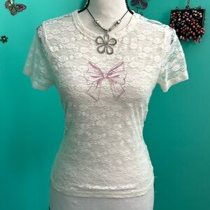 No Comment brand  Women's Cream and Pink Shirt